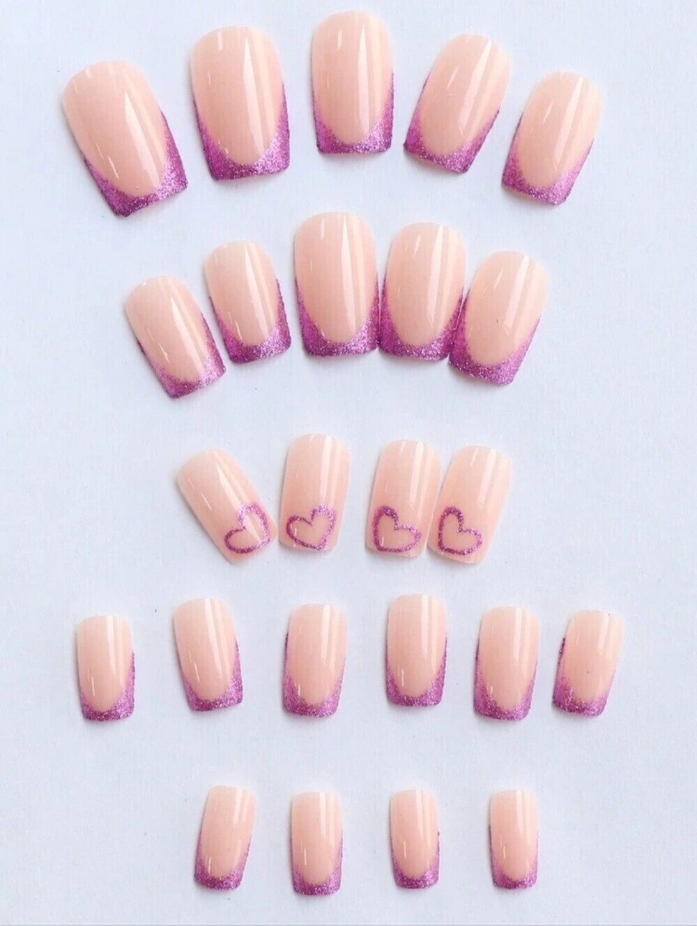 Medium square french press ons pink glitter